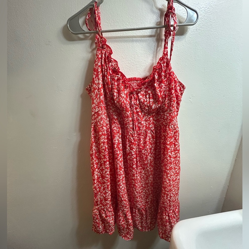 Red Floral Tie-Shoulder Sundress